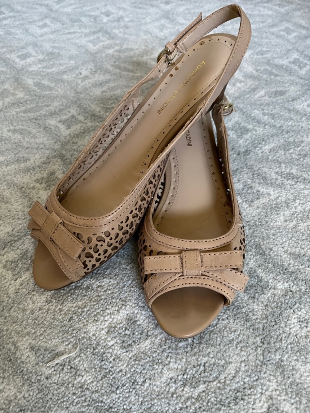 Adrienne Vittadini Marti Nude Tan Perforated Peep-Toe Slingback with Bow